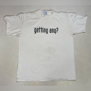 VINTAGE Getting Any Blind Date Graphic T-shirt Men Large White Short Sleeve